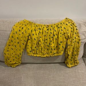 LA Hearts — yellow long sleeve flowery crop top